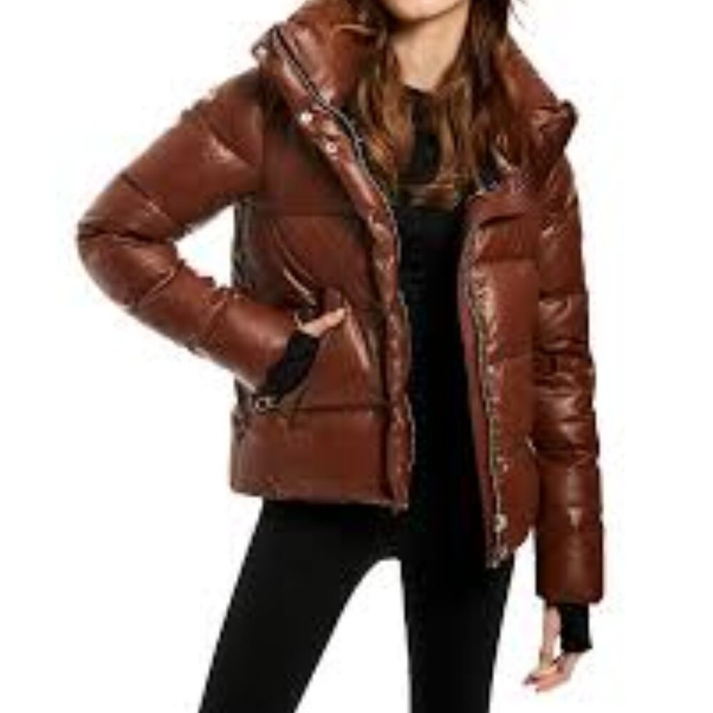 Sam.  Isabel Vegan Leather Down Puffer Jacket- LARGE